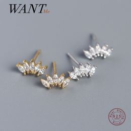 Stud WANTME Luxury Genuine 925 Sterling Silver White Zircon Horse Eye Earrings for Women Chic Office Youth Jewellery Accessories 230814