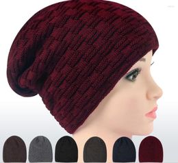 Berets 120pcs/lot Fashion Winter Warm Knitted With Fleece Small Grid Beanie Hat Cap/knit Plaid