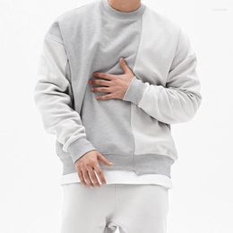 Men's Hoodies 2023 Fashion Clothing Solid Color Sweater Drop Shoulder Hair Coil Round Neck Splice Casual Pullover Top