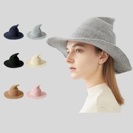 Berets Spring And Autumn Women Bucket Hats Wizard Caps Cotton 58-60cm Knitted Flat Brim Solid Colour Bent Top Wacky YF0173