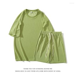 Men's Tracksuits Summer Sets Men Fashion Oversized Short Sleeved T-shirt Shorts Two-piece Korean Loose Ice Silk Set Mens M-3XL
