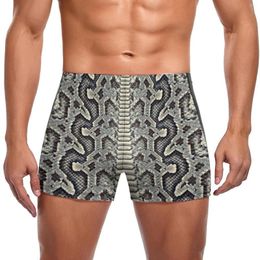 Men's Swimwear Grey Snakeskin Swimming Trunks Animal Print Training Large Size Swim Shorts Fashion Quick Dry Male Briefs