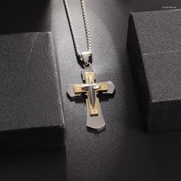 Pendant Necklaces Classic Vintage Jesus Cross Four Pointed Star Necklace Stainless Steel Men Women Religion Amulets Jewelry Gifts