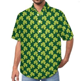 Мужские повседневные рубашки Clover Shamrock Рубашка милый зеленый лист пляж свободный гавайский ретро-блузок с короткими рукавами