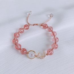 Kitchen Faucets Natural Strawberry Crystal Moon Peach Blossom Pink Rope Woven Bracelet For Women