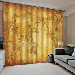 Curtain Retro Yellow Curtains Map 3D Blackout For Living Room Bedding Drapes Cotinas