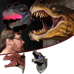 Decorative Objects Figurines Dragon Legends Prop 3D Wall Mounted Dinosaur Sculpture Art Halloween Party Decor Supplies Garden Home Decoration 230814