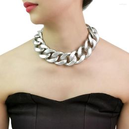 Choker Vintage Acrylic Chain Fashion Chunky Collar Necklace For Women Statement Jewellery Matte Silver Colour