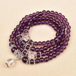 Strand Purple Crystal Glass Beaded Elastic Bracelet 108mala Yoga Jewellery