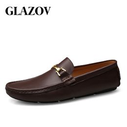 Dress Shoes GLAZOV Italian Mens Casual Brands Slip On Formal Luxury Men Loafers Moccasins Genuine Leather Brown Driving 230814