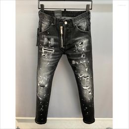 Men's Jeans Trendy Casual Style High Street Moto&Biker Slim Fashion Letter Hole Denim Pants 9856#