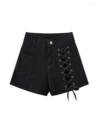 Women's Jeans Pants Girls Sexy Black Lace Up Side Slit Elasticity Mini Denim Skirts Summer Clubwear Women High Waist Harajuku Korean