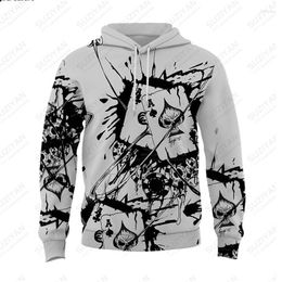 Men's Hoodies Vintage Hoodie Black And White Colour Contrast Notes 3D Printed Sweater Street Harajuku Fashion Short Sleeve Plus Size Top