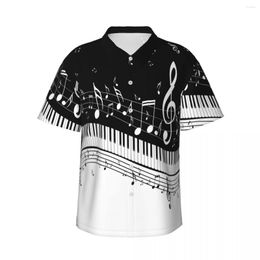 Men's Casual Shirts Shirt Abstract Piano Keys Musical Notes Short Sleeve Summer Men Turn-down Collar Button Clothing