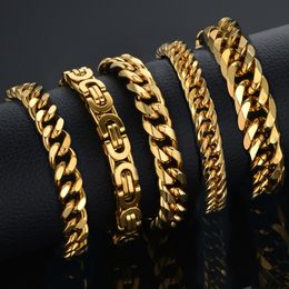 Charm Bracelets 5 Styles Curb Cuban Link Chain Bracelet Homme Wholesale Braslet Male Gold Silver Colour Stainless Steel For Men Jewellery 230814