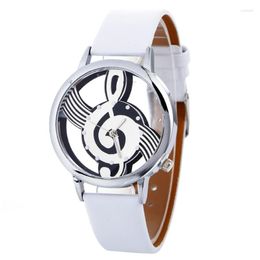 Wristwatches Simple Creativity Womans Watches Engraving Hollow Stylish Musical Note Leather Band Bracelet Couple Quartz