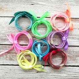 Bangle 5 PCS/Set ZWPON Little Girls Glitter Filled Jelly Bangles Bowknot Bracelets Baby Kids Bangles Jewellery Gift Wholesale 16 Colours 230814