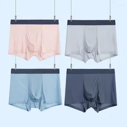 Underpants Men's Underwear Ice Silk Seamless Mid-waist Boxers Solid Colour Graphene Antibacterial Bottom Breathable Four Corner Shorts Thin