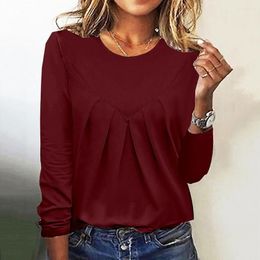 Women's Blouses O Neck Lady Top Women Loose Fit Soft Breathable Lady's Pleated Pullover Simple Style Skin-friendly For Fall