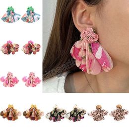 Colourful Fabric Flower Bohemian Leopard Print Drop Dangle Stud Earrings Handmade Design Jewellery Charm Women Wedding Party Gifts