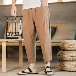 Men's Pants High Quality Chinese Elastic Waist Cotton And Linen Solid Color Cropped Casual Short Men Clothing