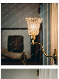 Wall Lamp Retro Brass S-Shaped Glass Lampshade Led Bedroom Bedside Mirror Front