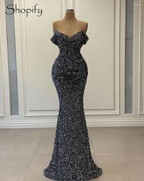 Party Dresses Long Mermaid Evening 2023 Elegant Off The Shoulder Grey Sequin Dubai Women Formal Gowns