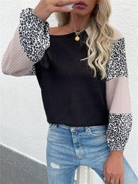 Women's Sweaters Woman Knitted Pullover Women Spring Autumn Sweater O-Neck Long Sleeve Leopard Printed Tops 4511