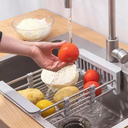 Kitchen Storage Adjustable Sink Rack Stainless Steel Dish Drainer Organiser Shelf Tableware Fruit Vegetable
