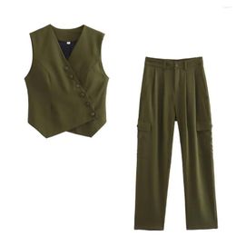 Women's Two Piece Pants Army Green Vest And Cargo Trousers Women Fashion Chic Lady Long Set Female High Street 2 Sets 2023
