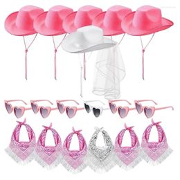 Berets Cowgirl Hat Sunglasses Kerchief Set Bridal With Veil For Bachelorette Party Delicate Bride Po Props