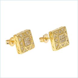 Stud Mens Hip Hop Earrings Jewellery Fashion Gold Sier Simation Diamond Square Earring For Men Drop Delivery Dhywo