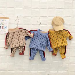 Baby Boys Girls Brand Clothing Sets Letters Printed Newborn Knitted Outfits Infant Suit Toddler Two Pieces Clothes 0-2 years