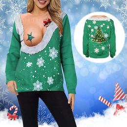 Womens TShirt Loose Christmas sweater with round neck printed long sleeved top for women 230814