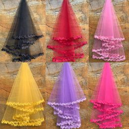 Bridal Veils Cathedral Wedding Veil 10 Colours White Pink Purple Burgundy Black Ivory Lace Edge Velos De Novia