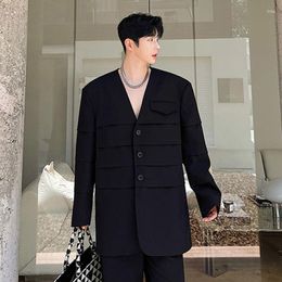 Men's Suits SYUHGFA Male Blazer Autumn Korean Style Loose Personality Clothing Pleated Spliced Shoulder Pad Suit Coat Elegant