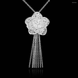 Pendant Necklaces 925 Stamp Silver Colour Retro Beautiful Flowers Necklace For Women 18 Inch Christmas Gift Luxur Party Wedding Jewellery