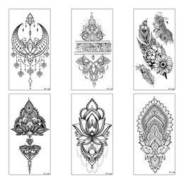 Temporary Tattoos Wholesale 30 PiecesLot Waterproof Temporary Tattoos Sticker Black Totem Flower Rose Cool Sexy Makeup Body Art for Women Man Arm 230814