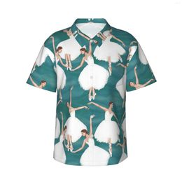 Men's Casual Shirts Ballet Dancer Mens Hawaiian Short Sleeve Button Down Beach Tropical Floral