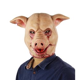 Party Masks Cosplay Creepy Animal Pig Nose Ear Head Bleed Horrible Devil Scary Halloween Mask Full Face Helmet Costume Prop Carnival Party 230812