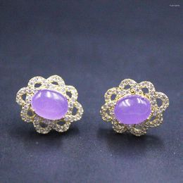 Stud Earrings Real Jade Gp Earrings18K Gold Plated Women Purple Zircon Gemstone Heating Post 21 16mm