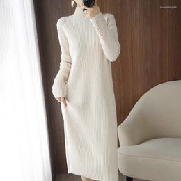 Casual Dresses Sweater Dress Women's Autumn Winter Long Sleeve Knitted Fashion Warm Midi Office Ladies Elegant 2023