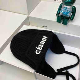 C-Letter Long Rabbit Hair Knitted Ear Protection Hat Winter Warm Cold Hat Korean Version Baotou Face Small Wool Hat Female