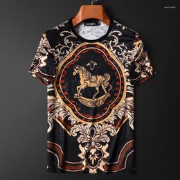 Men's T Shirts Animal Horse Print Slim T-shirt Social Club Outfits Tshirt For Men Summer Baroque Black Gold Short Sleeve Casual Tee Shirt