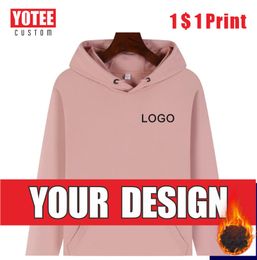 Men's Hoodies Sweatshirts YOTEE winter men's and women's thickened hoodie custom embroidery printing solid color cotton fashion casual pullover 230814