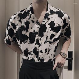 Men's Casual Shirts British Style Floral Shirt For Men Summer Short Sleeve Fashion Lapel Beach Vacation Streetwear Clothing