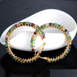 Hoop Huggie New Fashion Trendy Women Earrings Jewelry Yellow Gold Plated Cz Big Hoops For Girls Nice Gift Drop Delivery Dhq6J