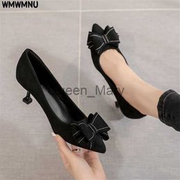 Dress Shoes Black Bowknot Pointed Toe Office Women Pumps Thin Heels 3cm 45cm 65cm Lightweight Wearresistan Nonslip Korean Designer Shoes J230815