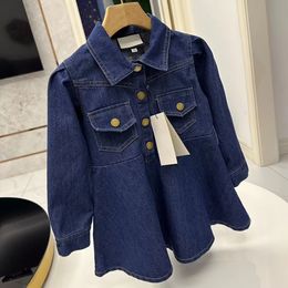 Elbise kızlar denim kız etek bebek kıyafetleri çocuk tasarımcısı ceket elbise lüks marka cep düğmesi elastik sonbahar kış bahar