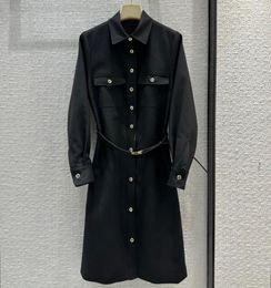 Casual Dresses 2023 Spring Autumn Brand Designer Women High Quality Elegant Black Shirt-style Long Sleeves Dress C590
